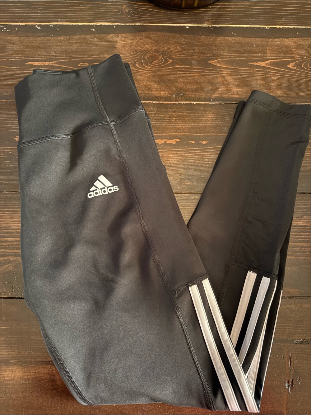Adidas Black Leggings with White 3-Stripe Detail